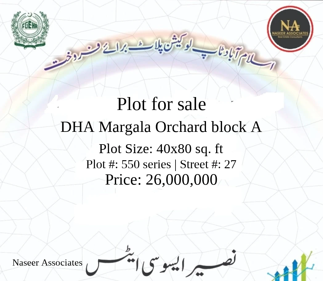 13 Marla Plot for sale in DHA Margala Orchard block A, Islamabad