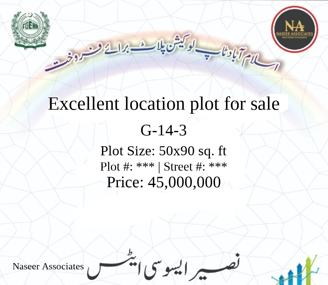 1 Kanal Plot for sale in G-14-3, Islamabad
